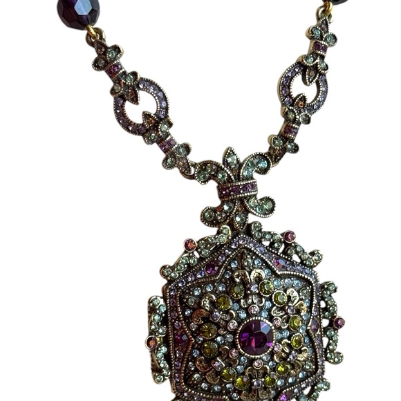 Lovely Retired Heidi Daus "Unforgettable Lavaliere" Locket Necklace rhinstones - Picture 4 of 9